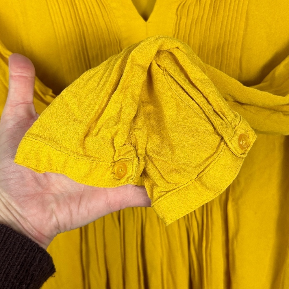 Old Navy Pintuck Yellow Dress Size Small Feeling Corny Long Sleeve Pleated Boho - Picture 6 of 12